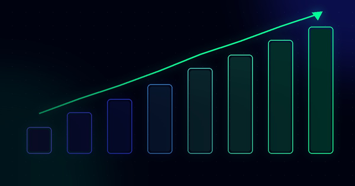 Rising bar chart illustration in Aixclerate brand colours