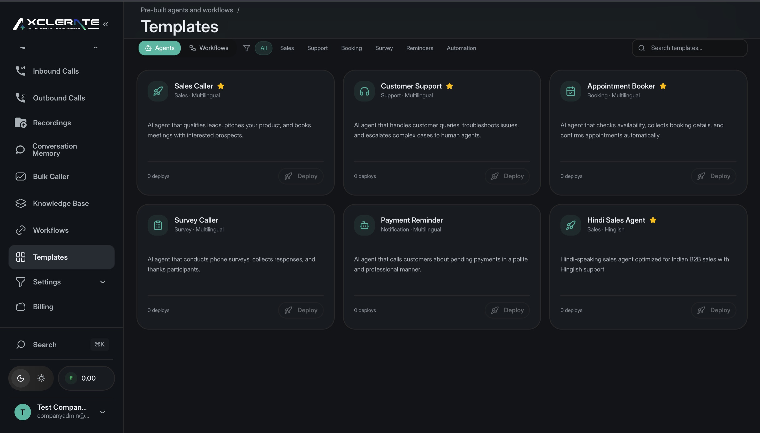 Settings view